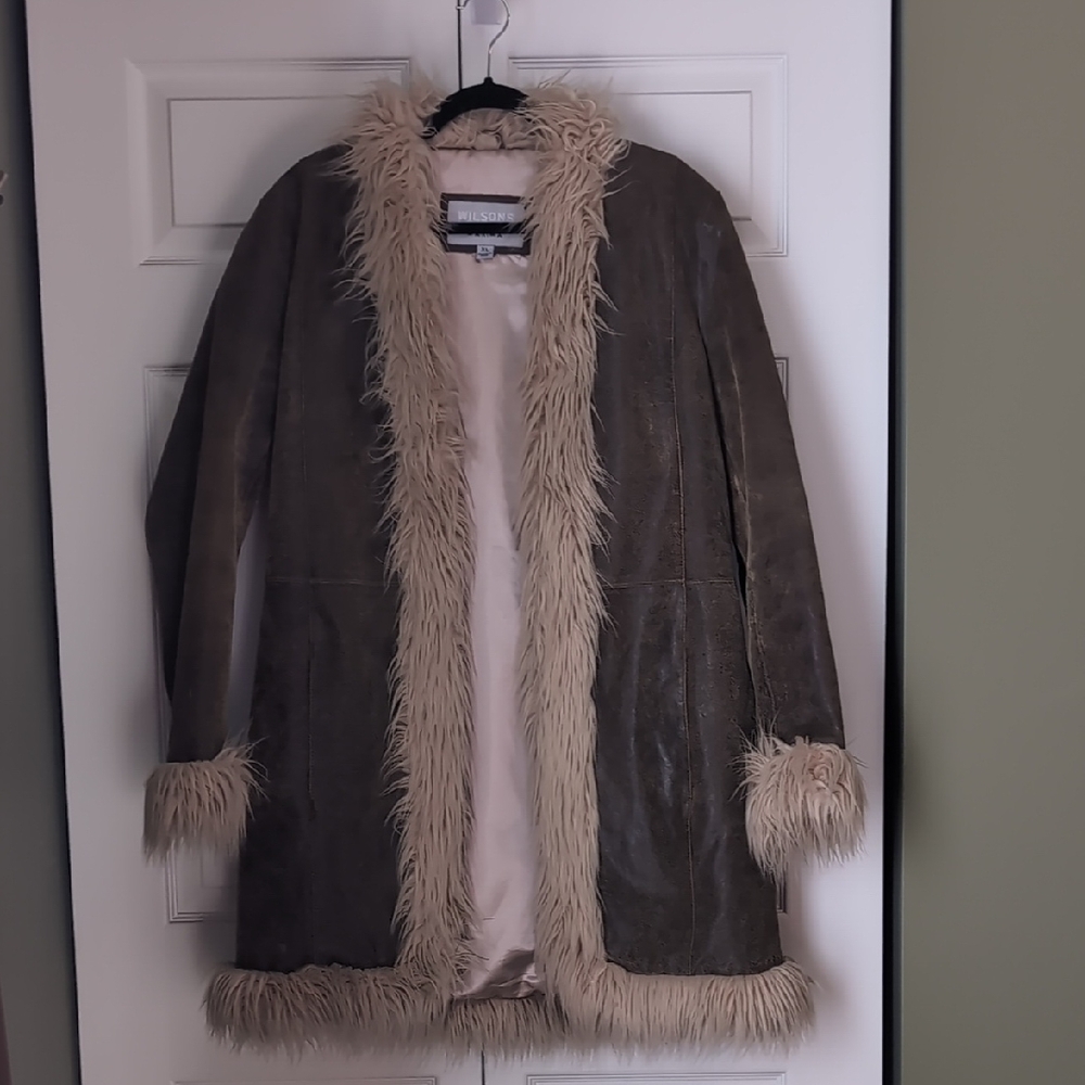 Wilson Leather Penny Lane Faux Fur Trimmed Brown Coat